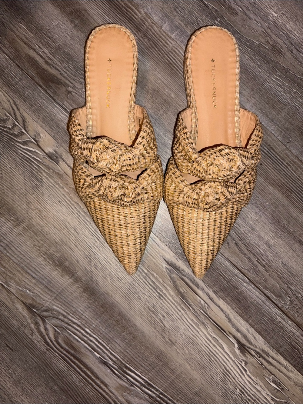 Tuckernuck Woven Pointed Toe Mules —Gold